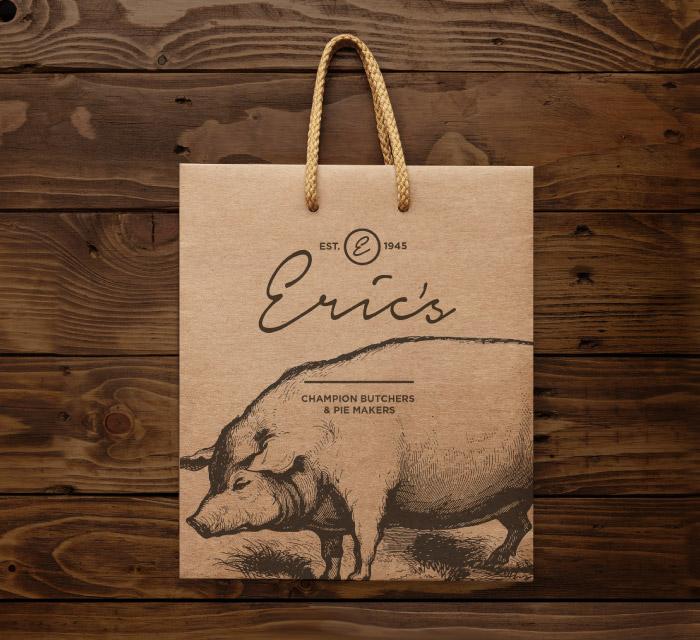 Rebranding for Eric’s Pies, showcasing brand collateral, including updated packaging and marketing materials.