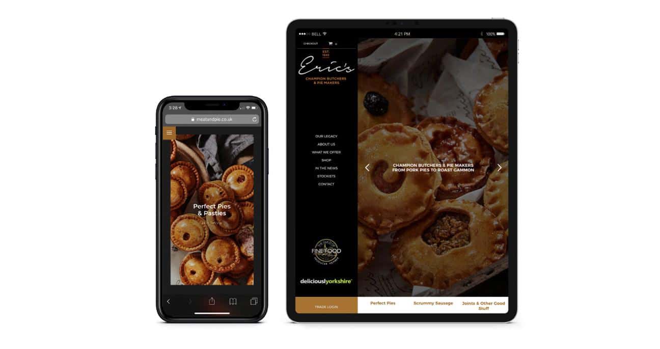 Eric's pies website design and development, highlighting the clean, user-friendly layout of the newly designed website.