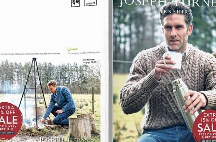 Joseph Turner catalogue design with fashion photography featured prominently, showing a professional catalogue layout.