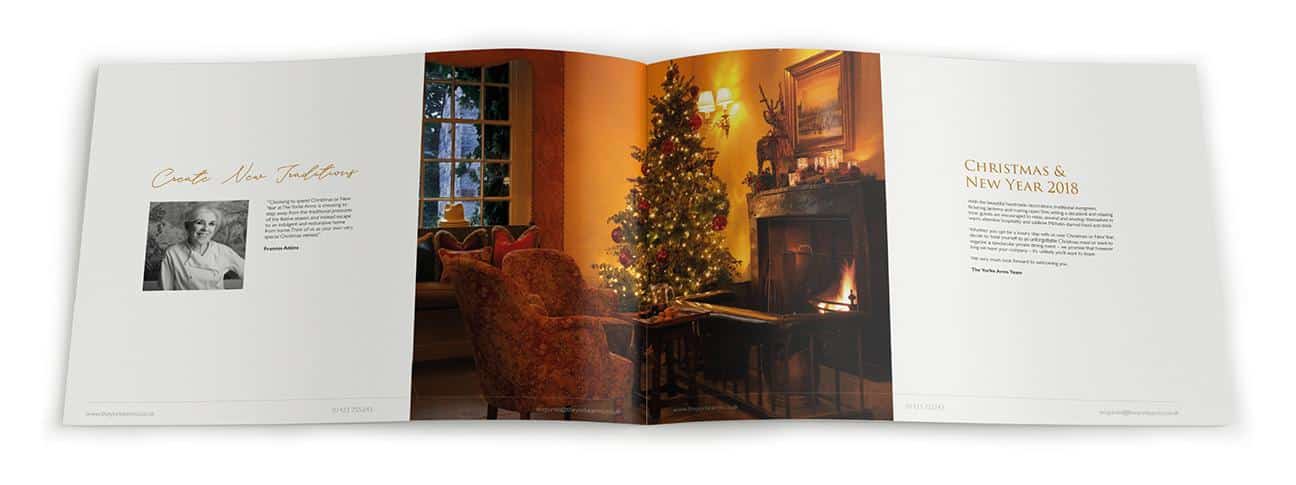 Yorke Arms brochure design, showing the brochure's elegant and professional design used for branding.