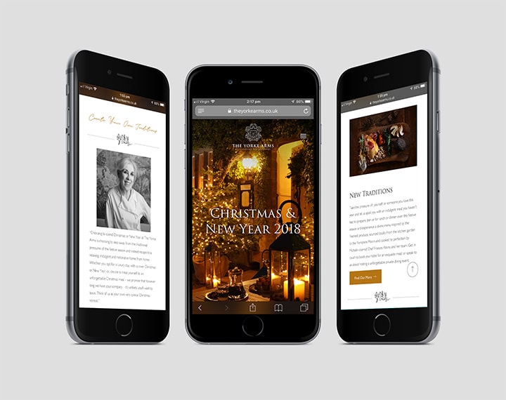 Mobile website design for Yorke Arms, featuring an accessible and user-friendly interface.