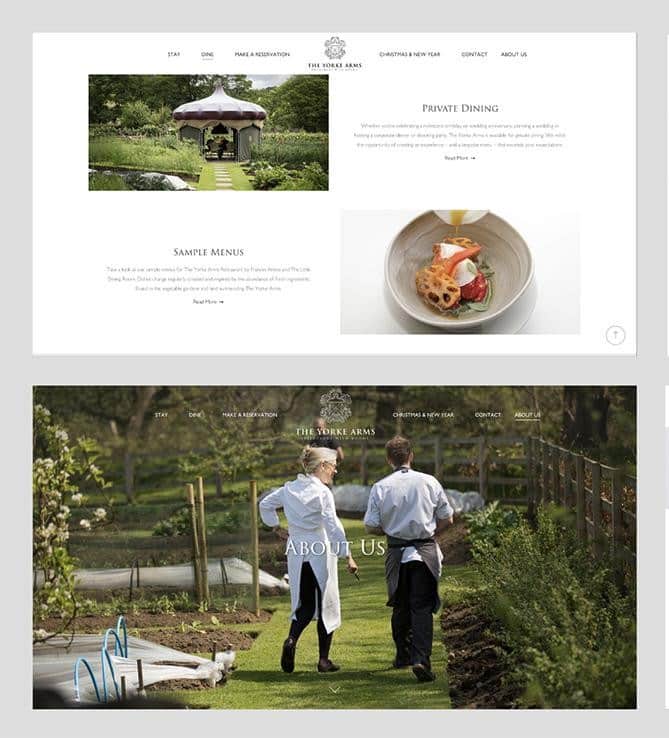 Yorke Arms website design and brochure design, showcasing the blend of elegance and functionality in the digital space.