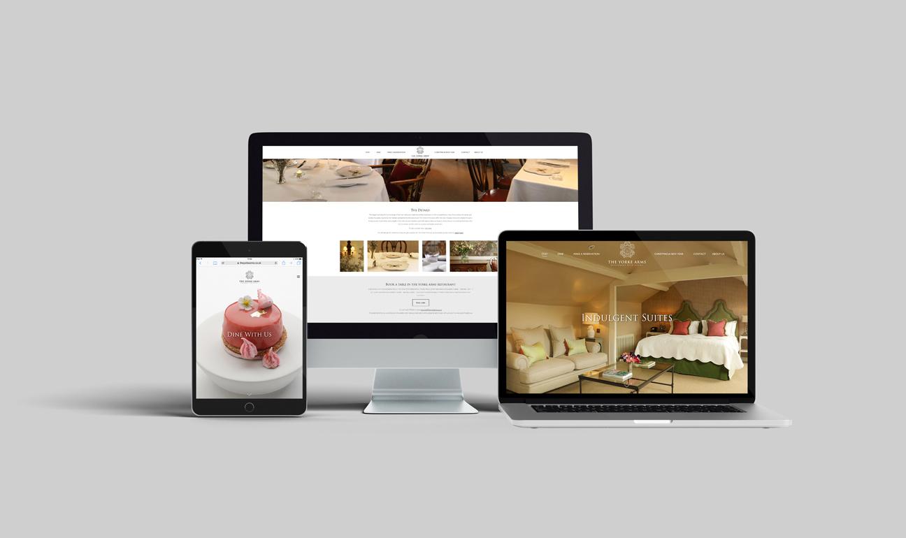 Website design and brochure design for The Yorke Arms, showcasing an elegant and functional layout.