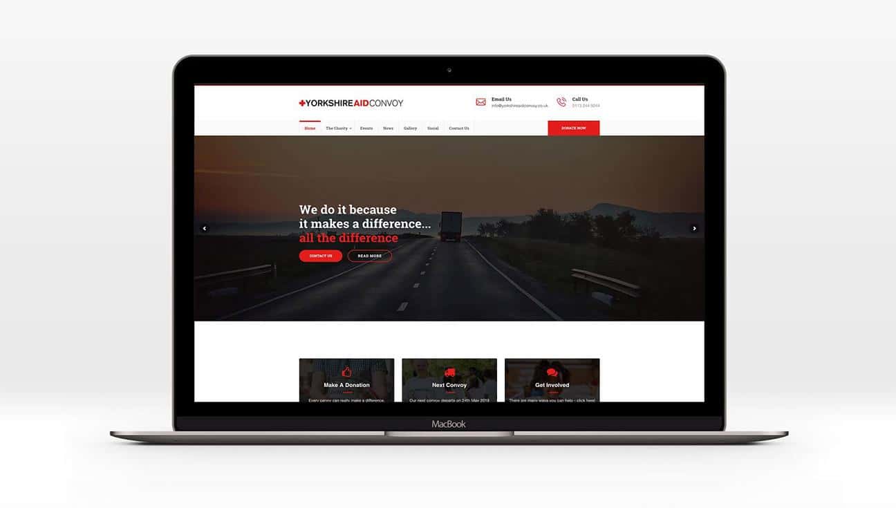 Yorkshire Aid Convoy website redesign, featuring a clean, user-friendly design that highlights the charity’s mission.