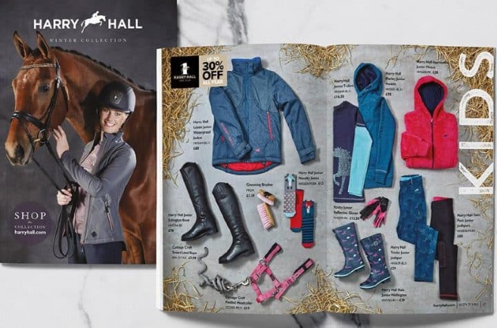 Harry Hall catalogue design, showcasing detailed and refined product photography in a catalogue layout.