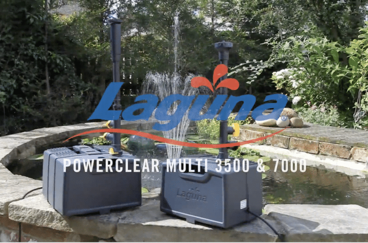 Laguna Pond Pumps POS video screenshot displaying interactive promotional content.