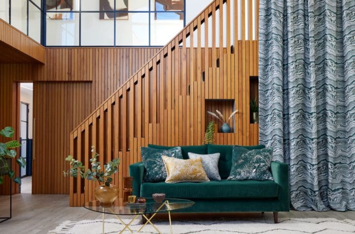 Panaz Meridian location photography showcasing the fabric and design in a modern setting.