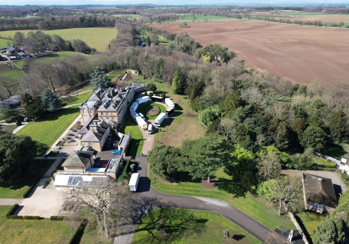 Aerial view of the Yorkshire Aid Convoy, celebrating the successful mission of providing aid.